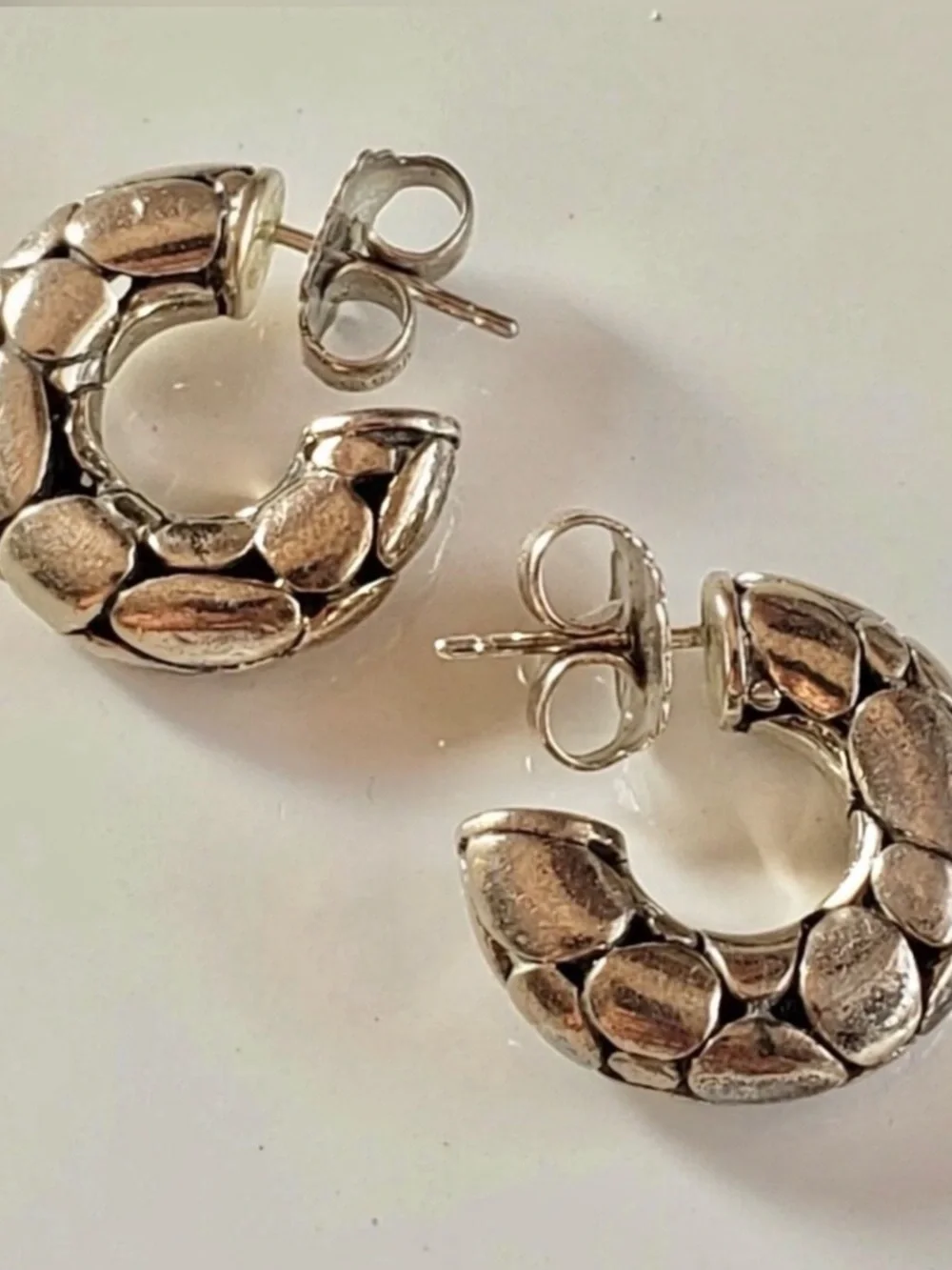 John Hardy Silver Textured Pebble Hoop Earrings